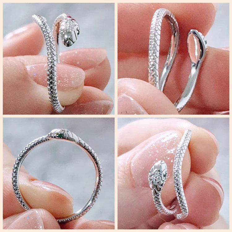 Snake Ring
This super beautiful and original sterling silver ring looks like a real snake coiled around your finger, and the emerald eyes infused the ring with cute and mysterious elements.