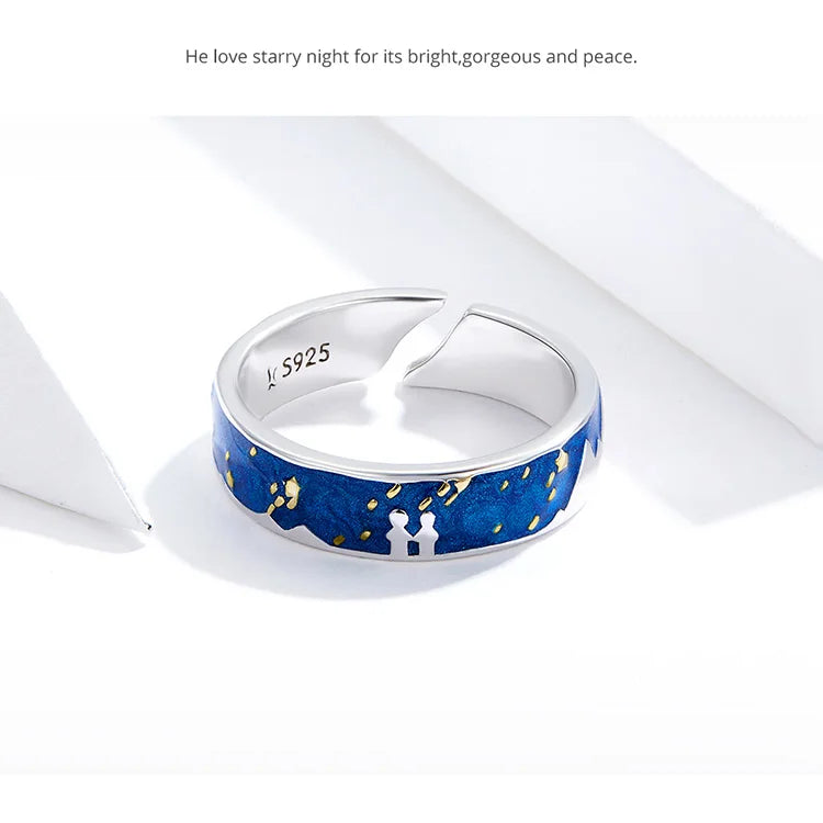 Blue Starry Sky Open Finger Ring