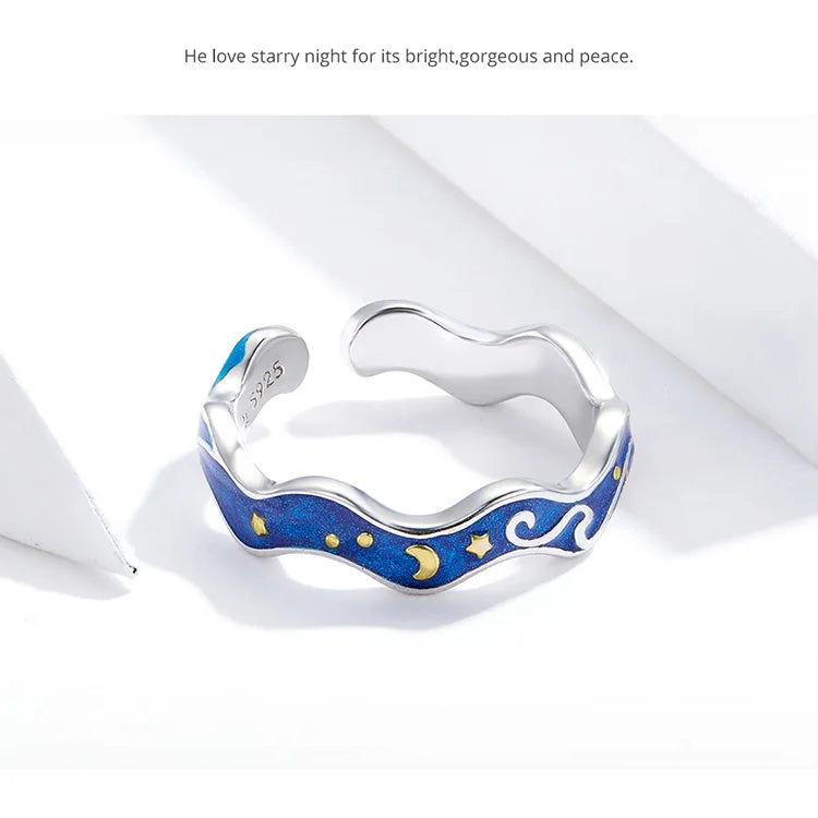 Blue Starry Sky Open Finger Ring