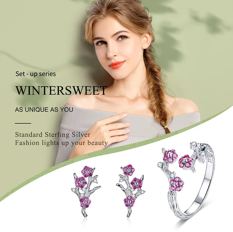 Blooming Wintersweet Plum Flower Jewelry Set