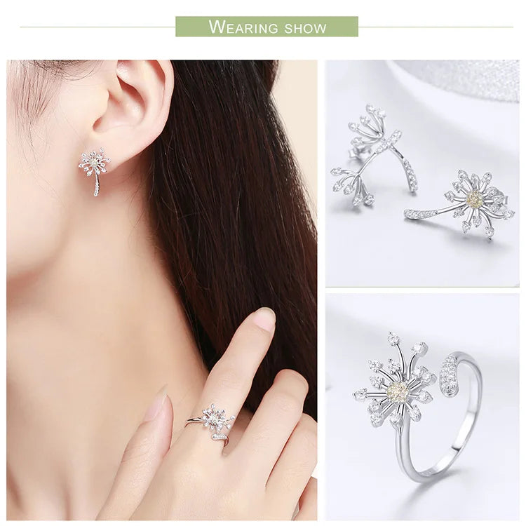 Blooming Dandelion Flower Jewelry Set