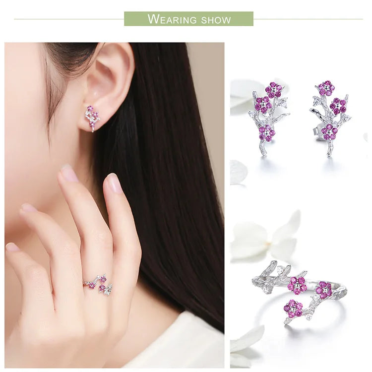 Blooming Wintersweet Plum Flower Jewelry Set