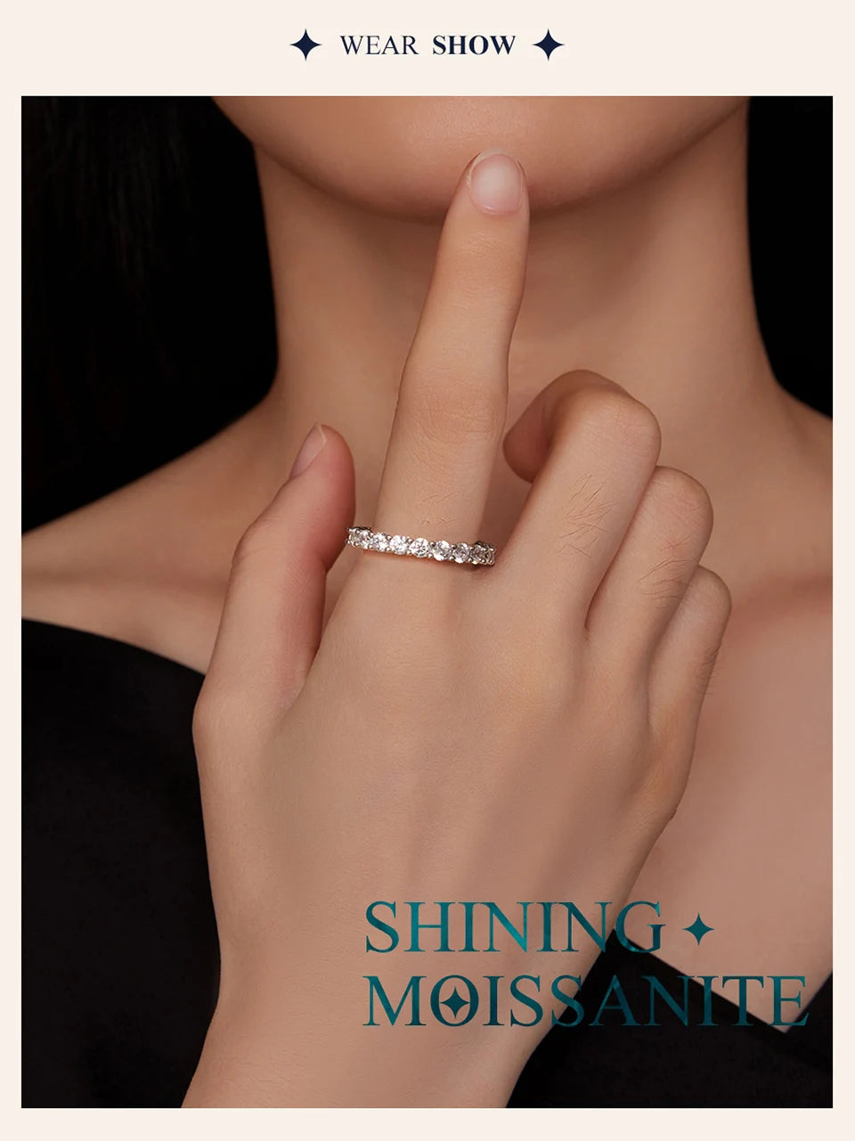 Shining Moissanite Ring

❤ The simple pattern ring with 0.1 carats of Moissanite inlaid in the ring row. Each Moissanite will bring you lasting shine.