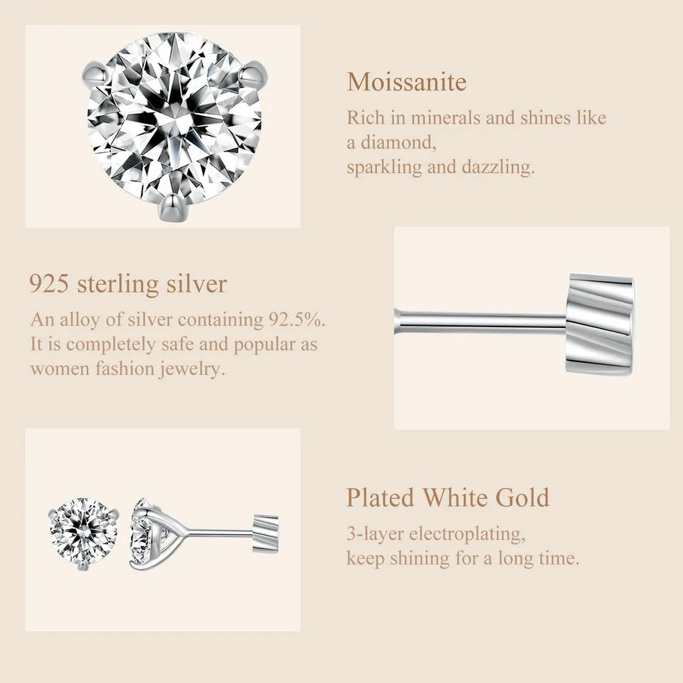 Moissanite Brilliant Three Prongs Earring