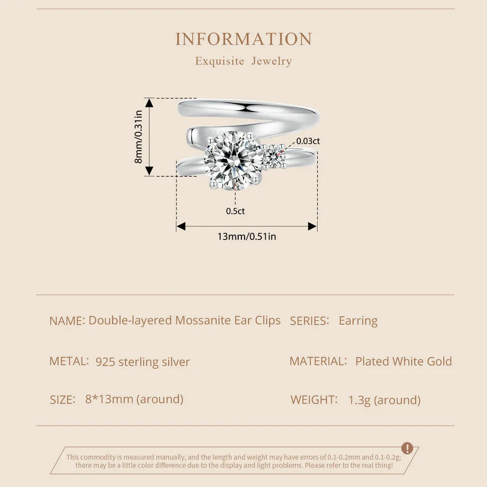 Double-layered Mossanite Ear Clips