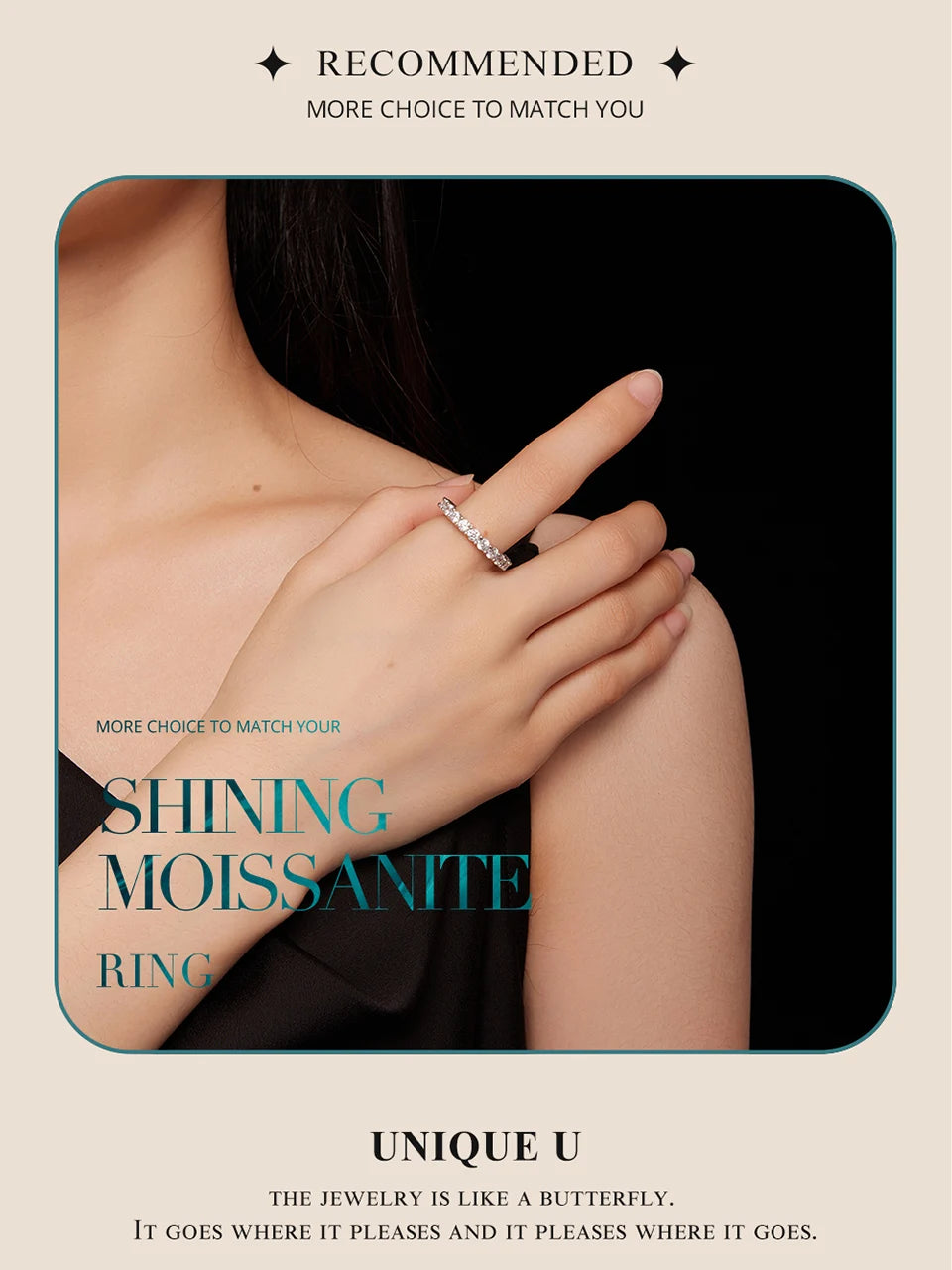 Shining Moissanite Ring

❤ The simple pattern ring with 0.1 carats of Moissanite inlaid in the ring row. Each Moissanite will bring you lasting shine.