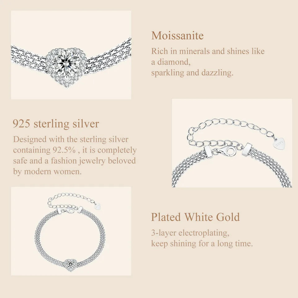 Heart Moissanite Woven Bracelet