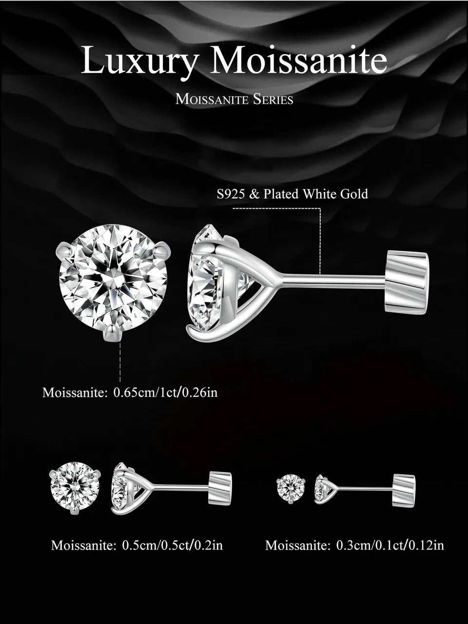 Moissanite Brilliant Three Prongs Earring