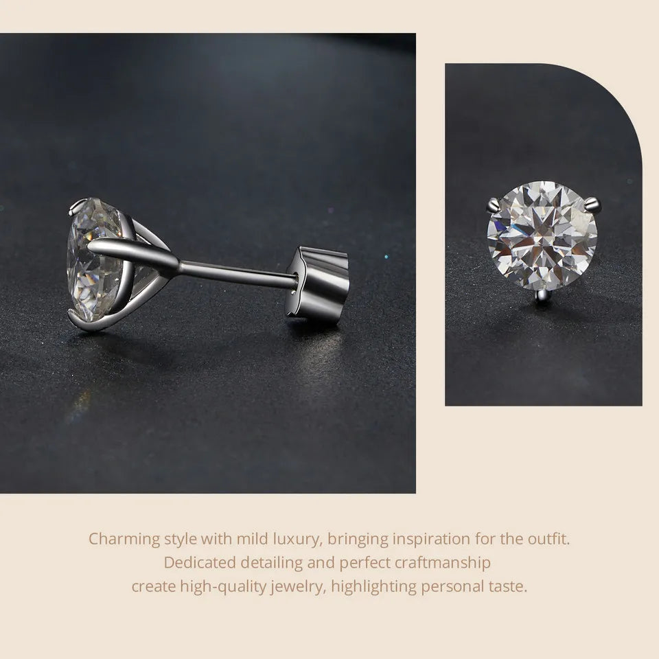 Moissanite Brilliant Three Prongs Earring