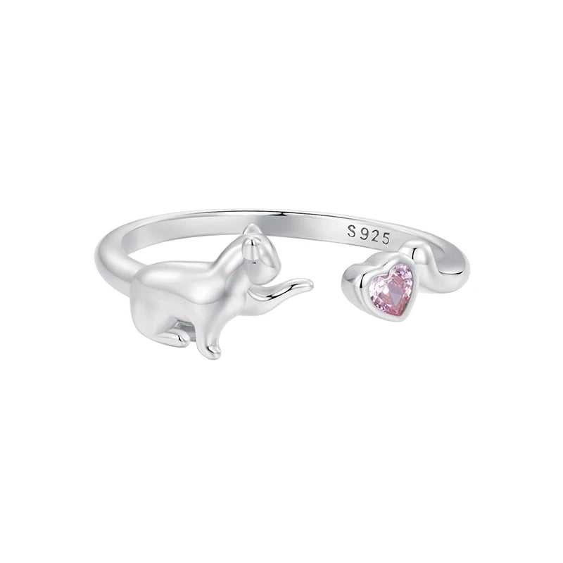 Cat Open Ring
inserted pink hearts adding a touch of gentleness and romance as if the affection flowing in the heart to depict the lively form of adorable cats.