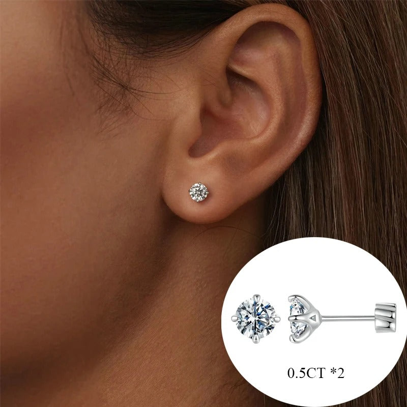 Moissanite Brilliant Three Prongs Earring